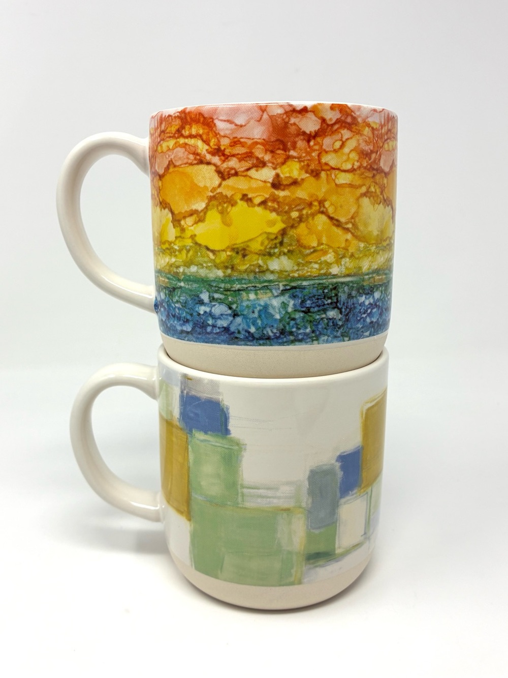 Set of 2 DEMDACO ArtLifting Squares Seaside Horizon Stoneware Coffee Mugs 16oz
